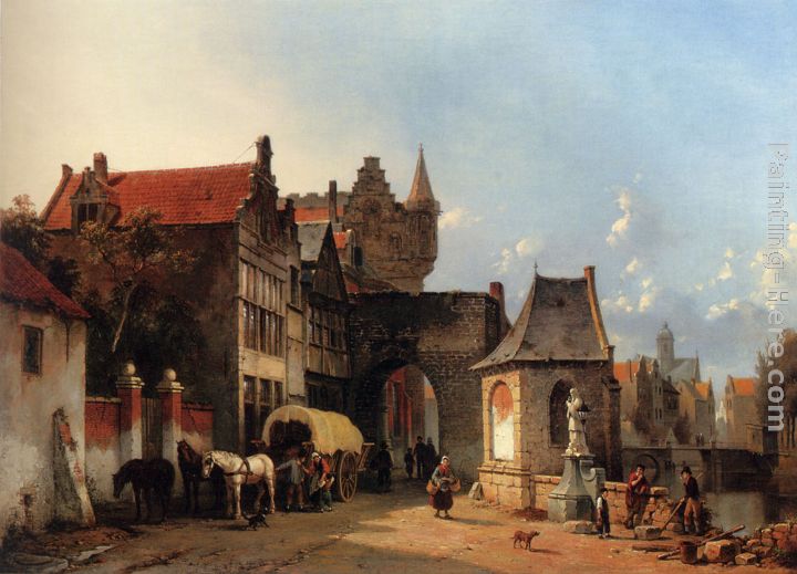 Figures By An Old City Gate painting - Jacques Carabain Figures By An Old City Gate art painting
